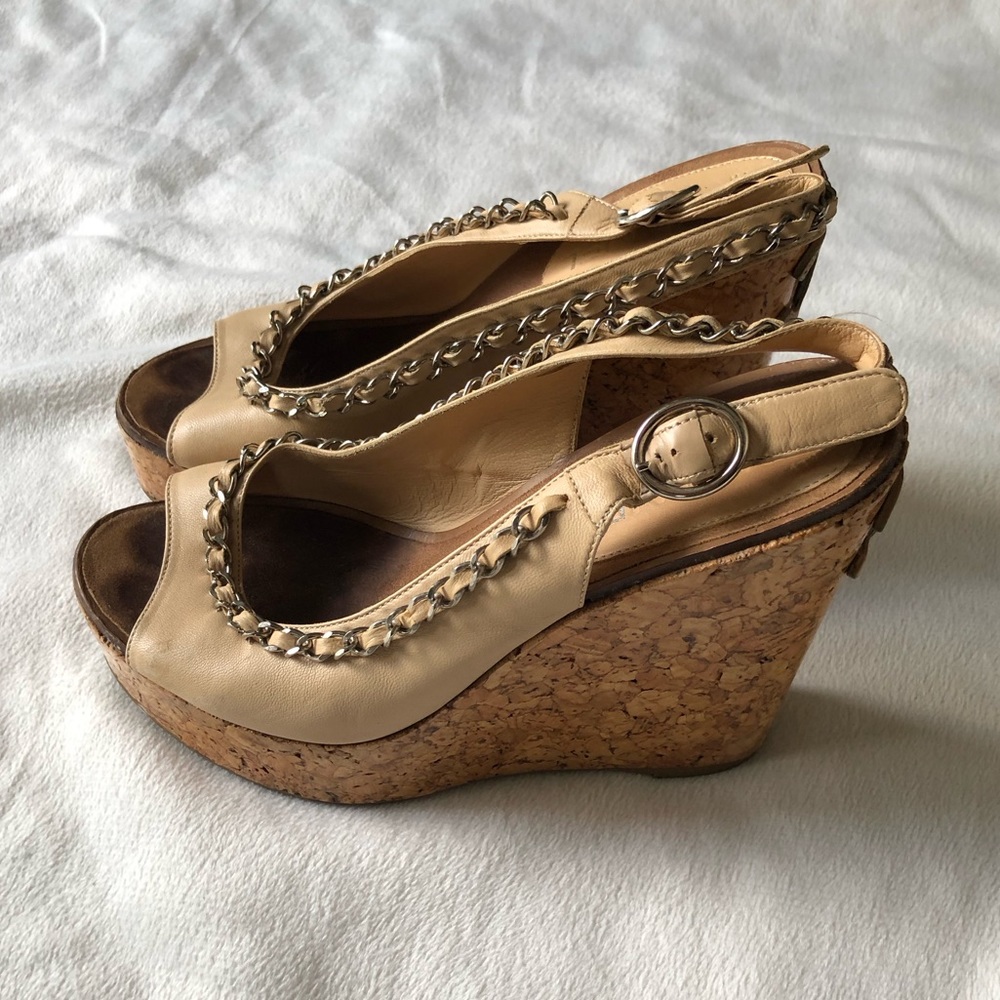 Chanel Chain Link CC Cork & Leather Wedges EU36 - Picture 7 of 16
